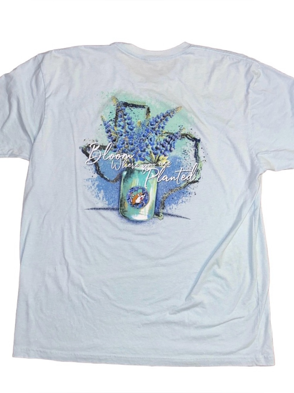 Buc-ee’s ~ X-Large ~ Blooms Where You Are Planted Texas Blue Bonnets ~Blue Shirt - Picture 1 of 6